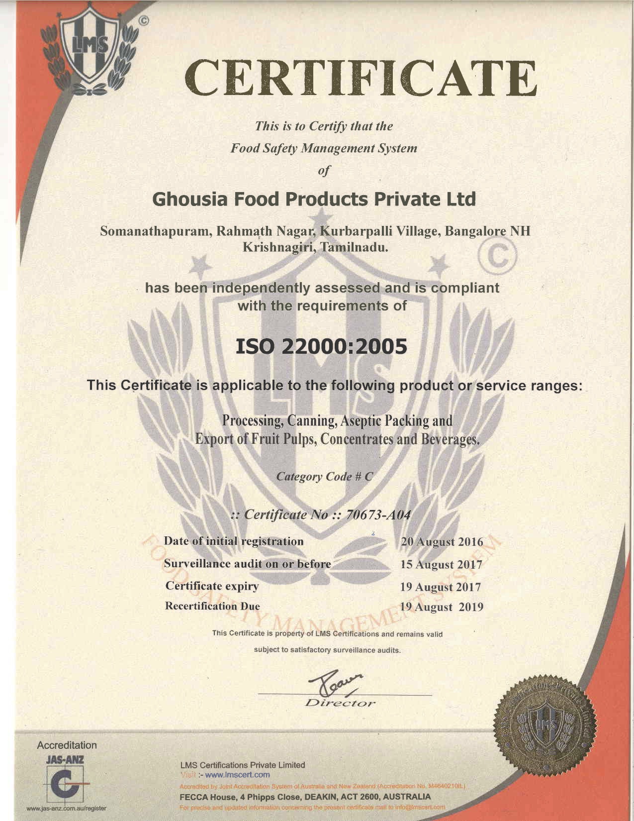 ISO Certificate Ghousia Food